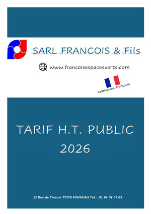 TARIF HT 2026 SARL FRANCOIS ET FILS